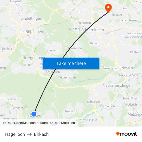 Hagelloch to Birkach map