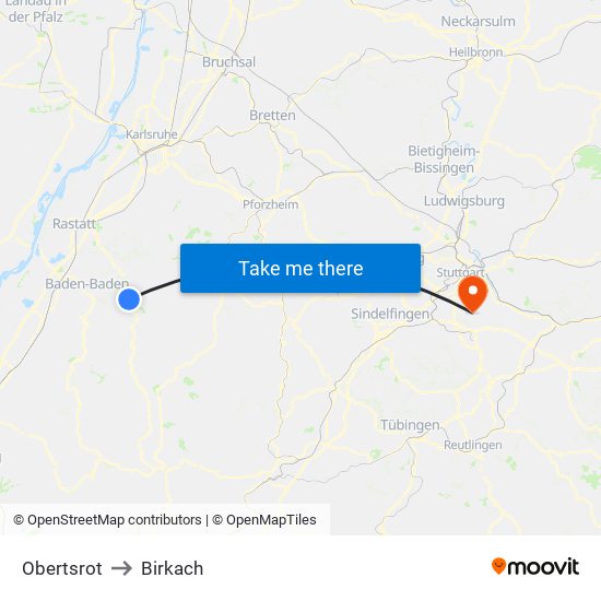 Obertsrot to Birkach map