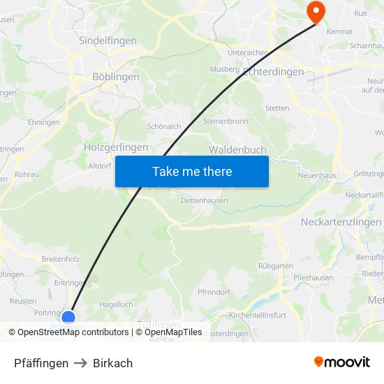 Pfäffingen to Birkach map