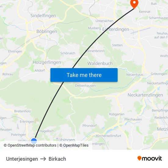 Unterjesingen to Birkach map