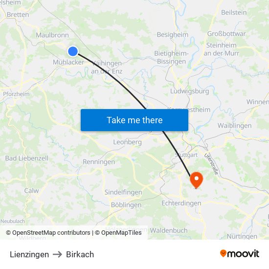 Lienzingen to Birkach map