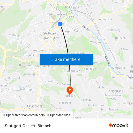 Stuttgart-Ost to Birkach map