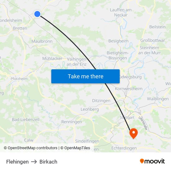 Flehingen to Birkach map