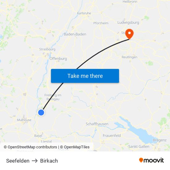 Seefelden to Birkach map