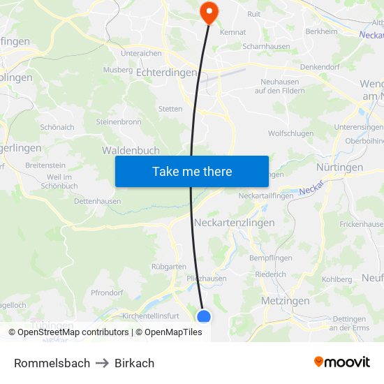Rommelsbach to Birkach map