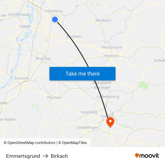 Emmertsgrund to Birkach map