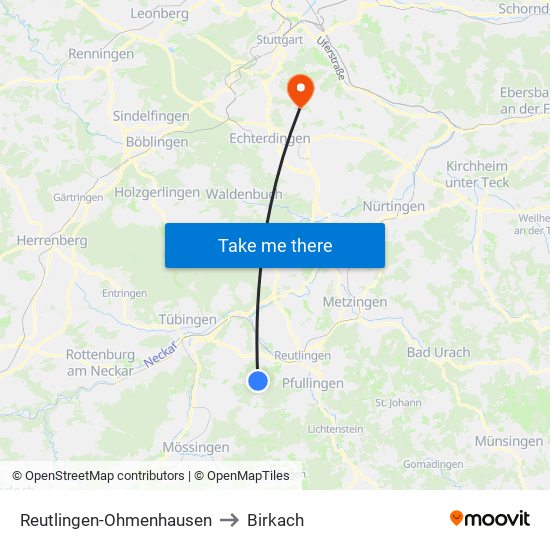 Reutlingen-Ohmenhausen to Birkach map