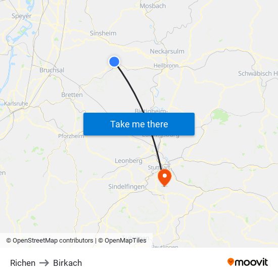 Richen to Birkach map