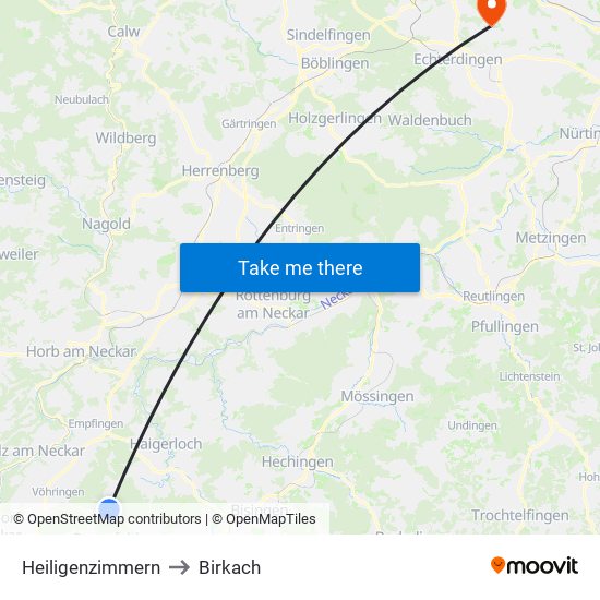 Heiligenzimmern to Birkach map