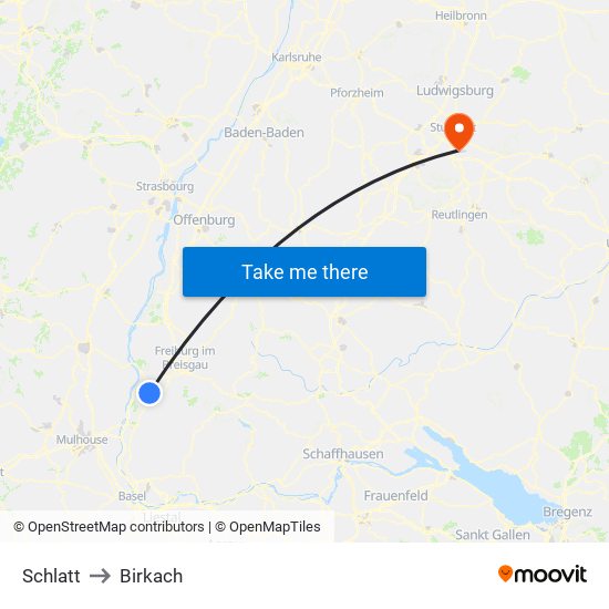 Schlatt to Birkach map