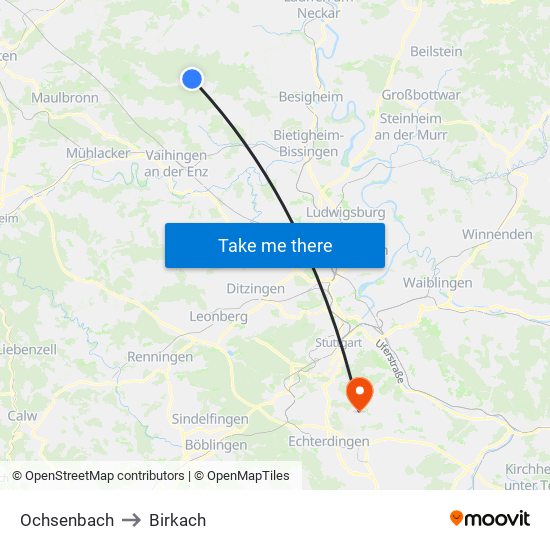 Ochsenbach to Birkach map