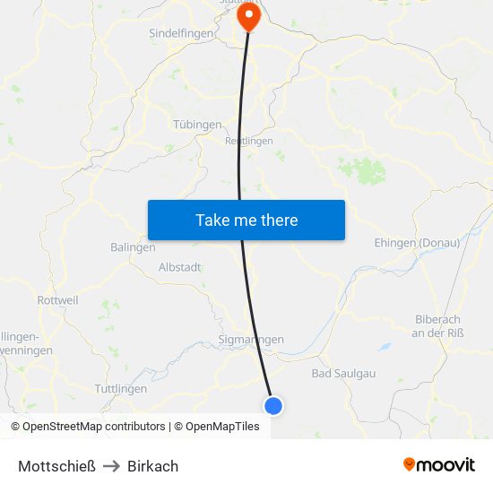 Mottschieß to Birkach map