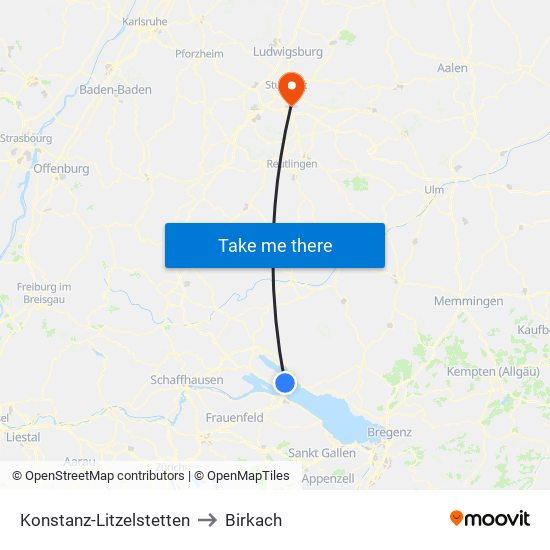 Konstanz-Litzelstetten to Birkach map