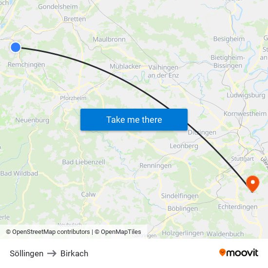 Söllingen to Birkach map