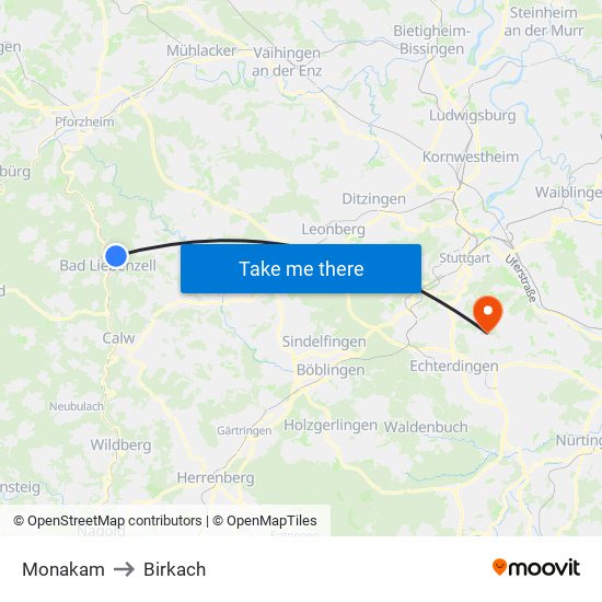 Monakam to Birkach map