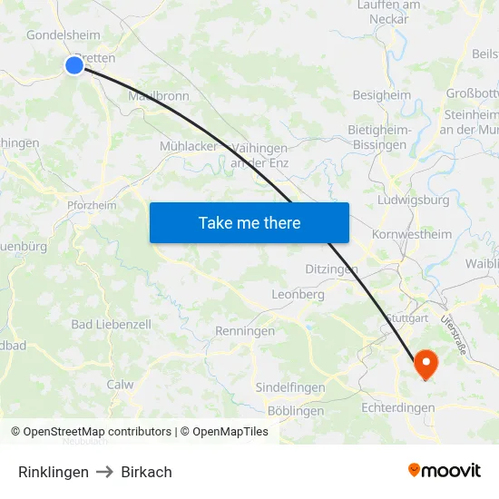 Rinklingen to Birkach map