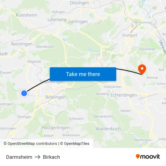 Darmsheim to Birkach map