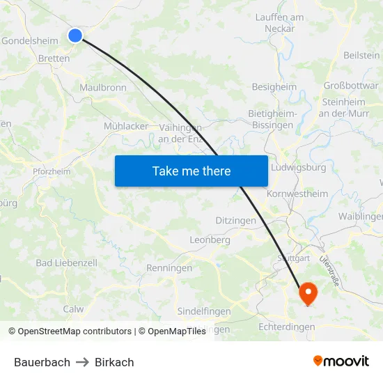 Bauerbach to Birkach map