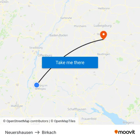 Neuershausen to Birkach map