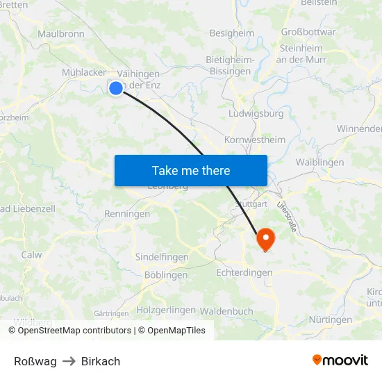 Roßwag to Birkach map