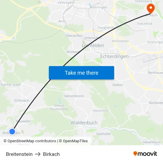 Breitenstein to Birkach map