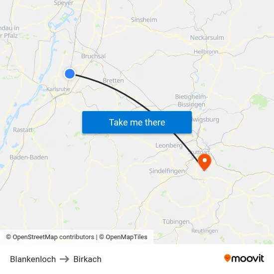 Blankenloch to Birkach map