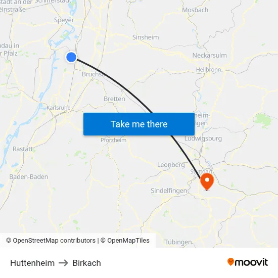 Huttenheim to Birkach map