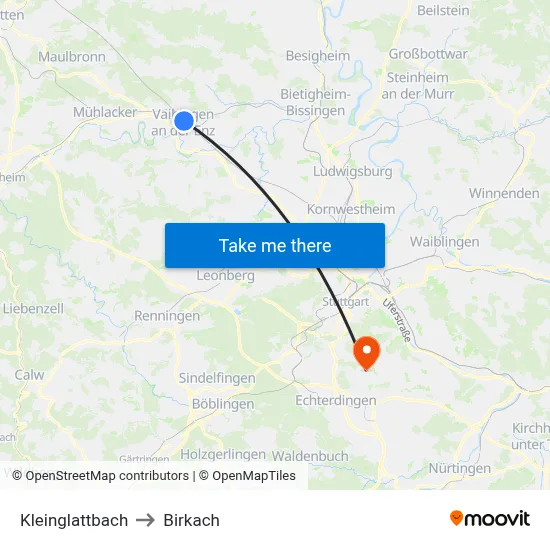 Kleinglattbach to Birkach map