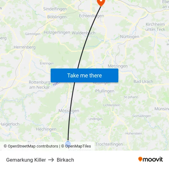 Gemarkung Killer to Birkach map