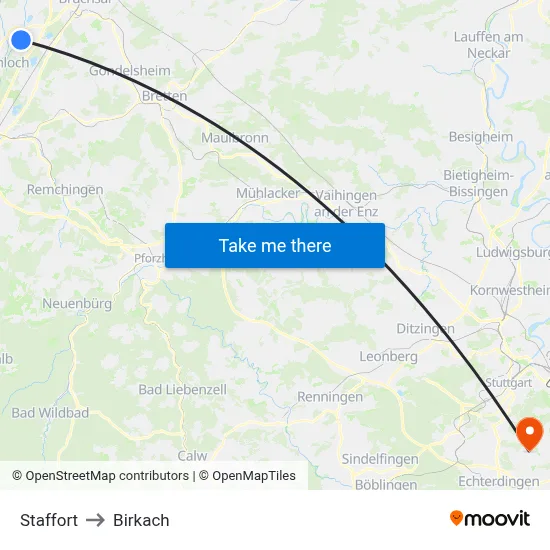 Staffort to Birkach map