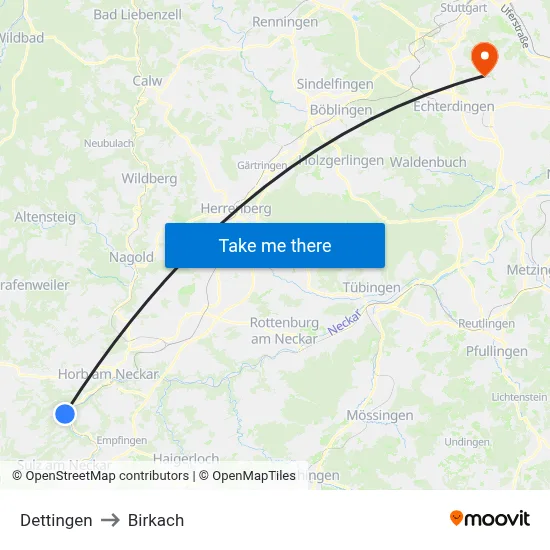 Dettingen to Birkach map