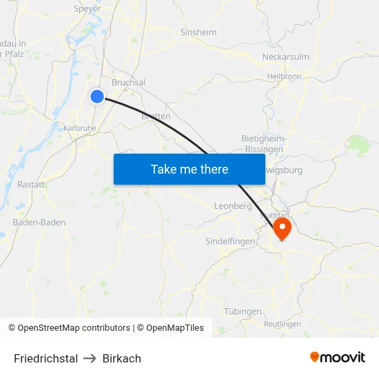 Friedrichstal to Birkach map