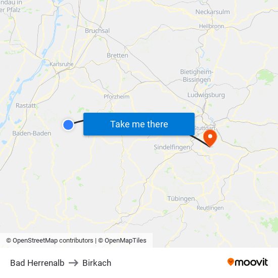 Bad Herrenalb to Birkach map