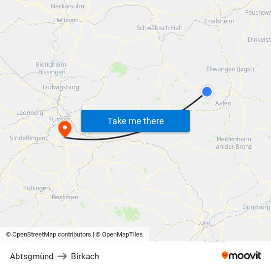 Abtsgmünd to Birkach map