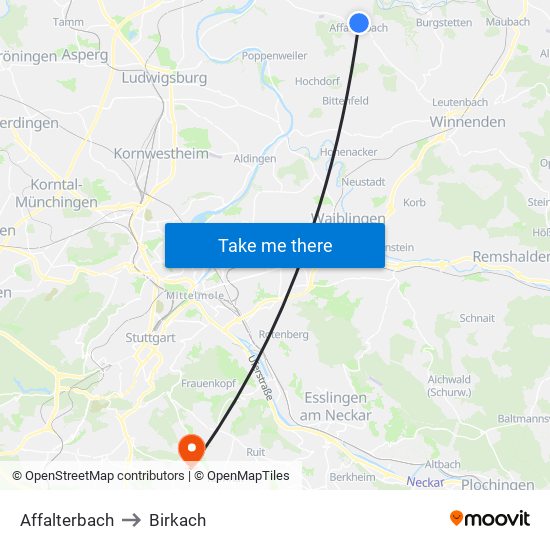 Affalterbach to Birkach map