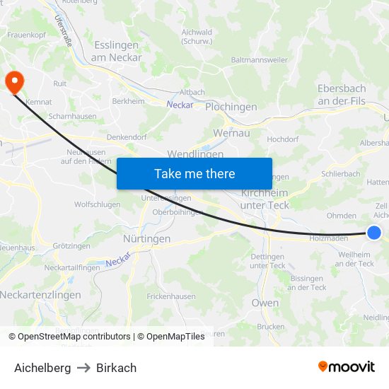 Aichelberg to Birkach map
