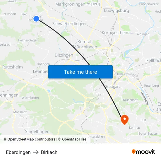 Eberdingen to Birkach map