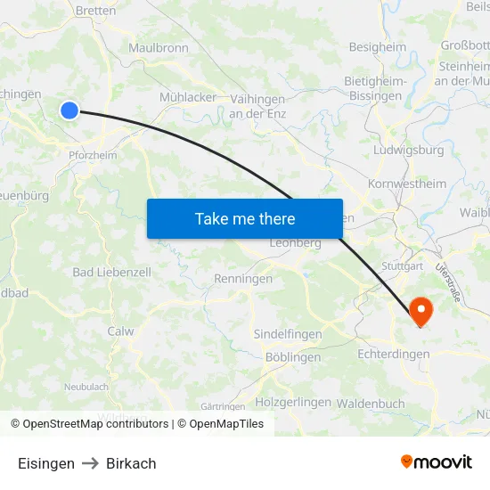 Eisingen to Birkach map
