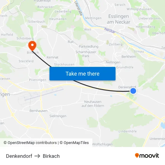 Denkendorf to Birkach map