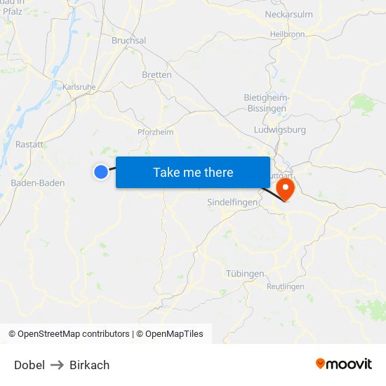 Dobel to Birkach map