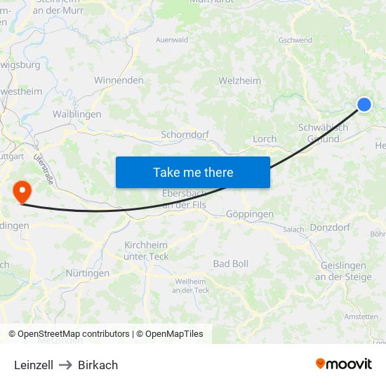 Leinzell to Birkach map