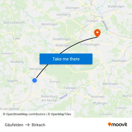 Gäufelden to Birkach map