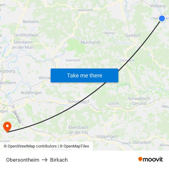 Obersontheim to Birkach map