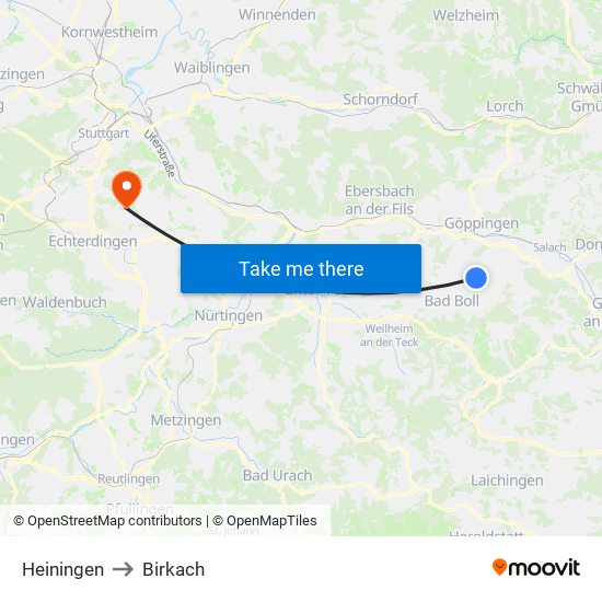 Heiningen to Birkach map