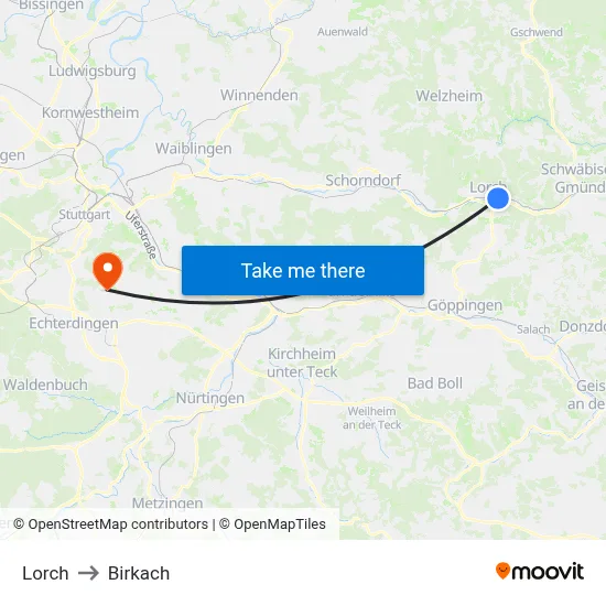 Lorch to Birkach map