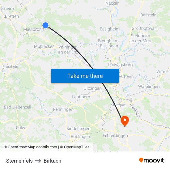 Sternenfels to Birkach map