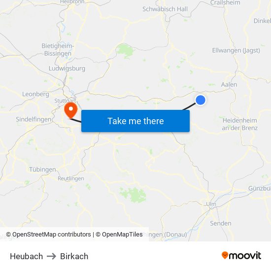 Heubach to Birkach map