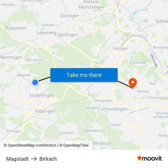 Magstadt to Birkach map