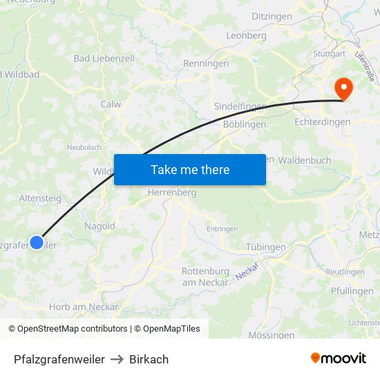 Pfalzgrafenweiler to Birkach map