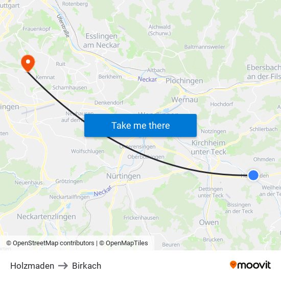 Holzmaden to Birkach map